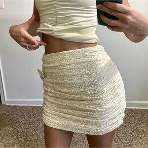 Free People Cream Ruched Mini Skirt